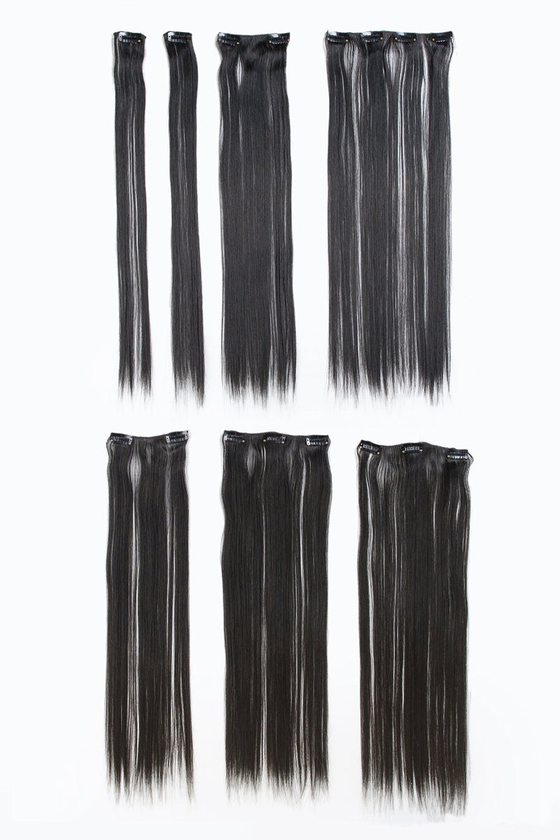 SWACC Women 22 Inches Straight Full Head 7 Separate Pieces Heat Resistance Synthetic Hair Clip in Hair Extensions (1B-Off Black) - Image 3